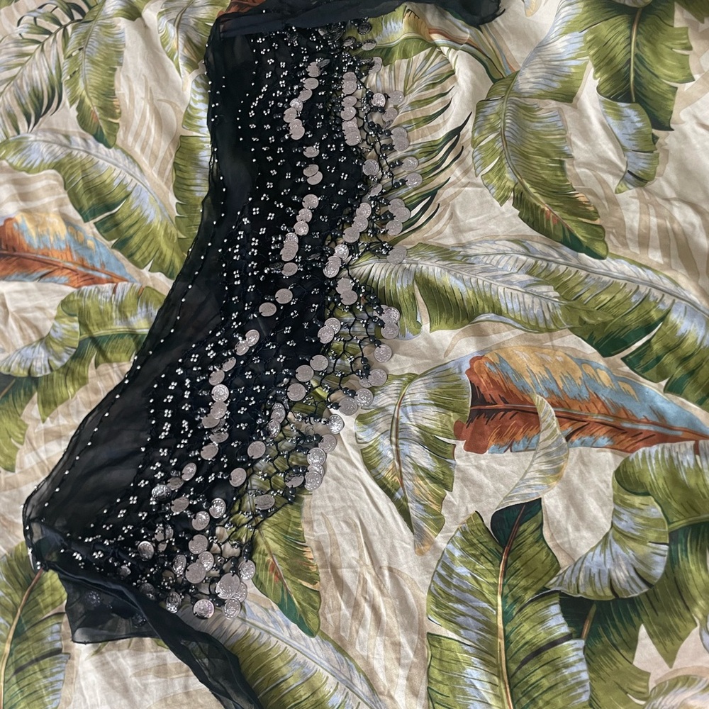 Black Sheer Scarf with Silver Sequins